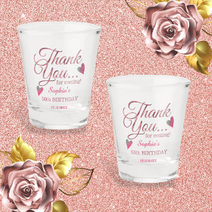 Rose Gold Thank You 50th Birthday Party Favours Shot Glass