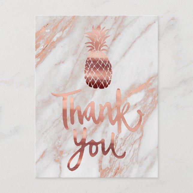 rose gold thank you calligraphy pineapple postcard (Front)