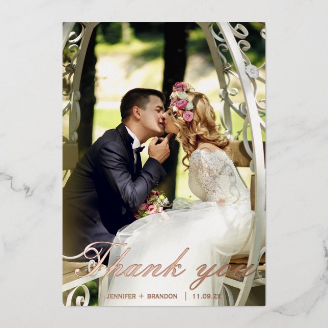 Rose gold thank you card Wedding foil holiday card (Front)