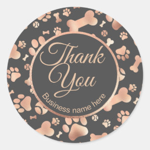 Rose Gold Thank You Dog Business Paw Print Classic Round Sticker