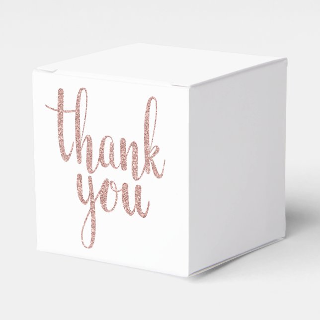 Rose gold thank you favour boxes, glitter box (Front Side)