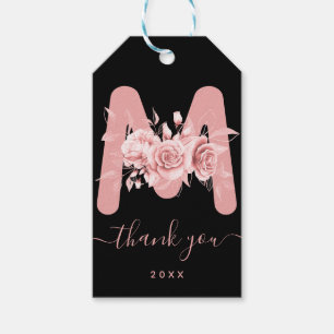 Rose Gold Thank You Floral Watercolor Monogram Gift Tags