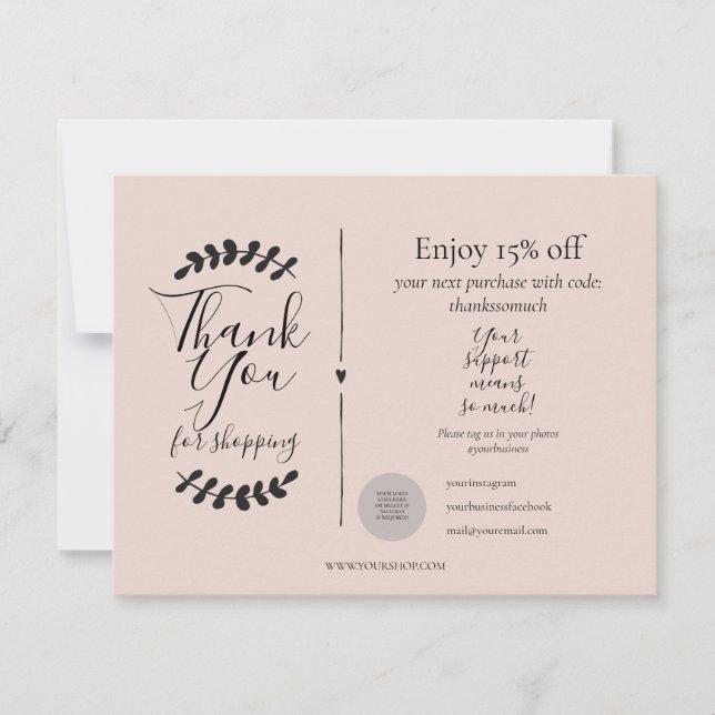 Rose Gold Thank You For Shopping Discount Card (Front)