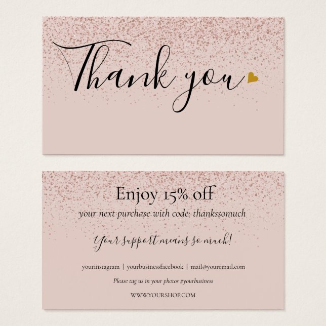 Rose Gold Thank You For Shopping Discount Card (Front & Back)