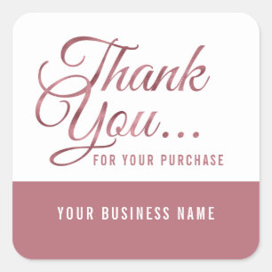 Rose Gold Thank You For Your Purchase Business Square Sticker