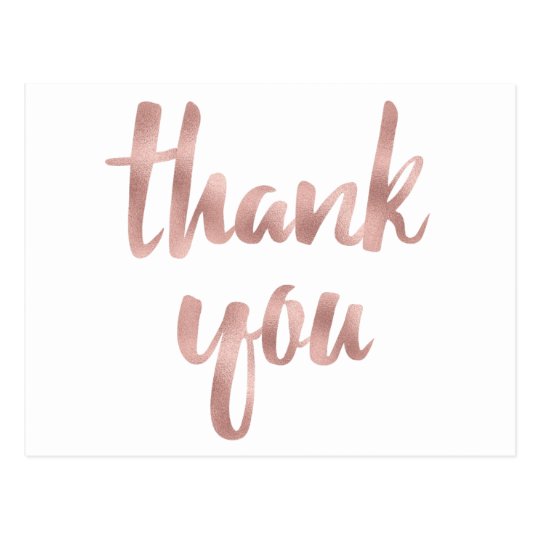 Rose gold thank you postcards, foil font postcard Zazzle.co.uk