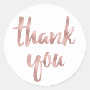 Rose gold thank you sticker, foil font, round classic round sticker