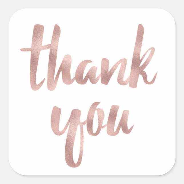 Rose gold thank you sticker, foil font, square square sticker (Front)