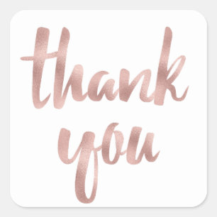 Rose gold thank you stickers, foil font square sticker