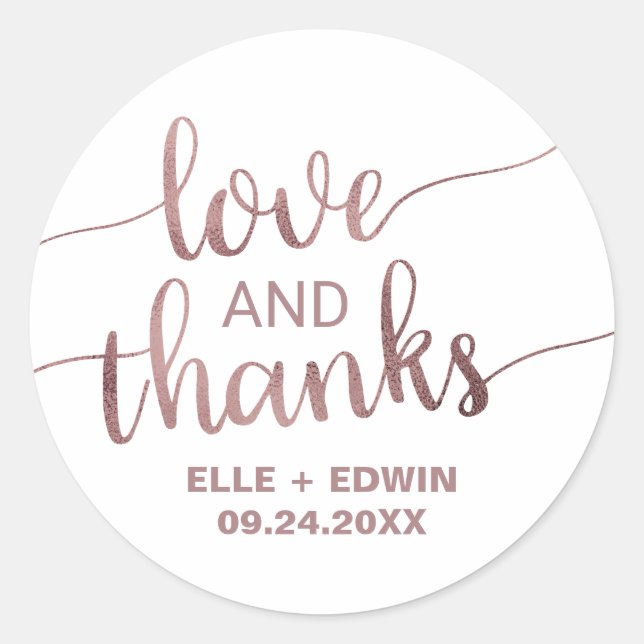 Rose Gold Thank You Wedding Classic Round Sticker (Front)