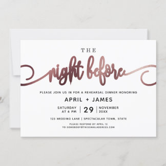 Rose Gold The Night Before Rehearsal Dinner Invitation
