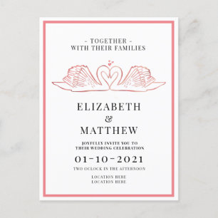 Rose Gold Themed with Swans Wedding Invitation Postcard