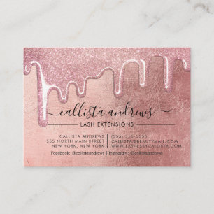 Rose Gold Thick Glitter Drips Lashes Aftercare Business Card