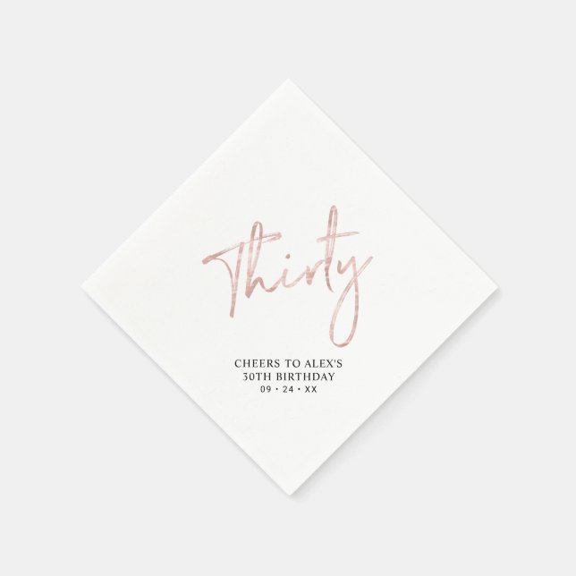 Rose Gold Thirty Modern Adult 30th Birthday Party Napkin (Corner)