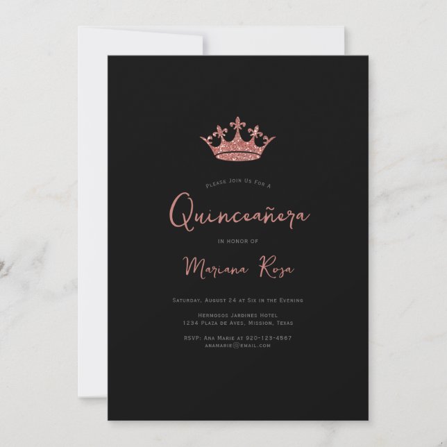 Rose Gold Tiara Quinceanera Birthday Party Invitation (Front)