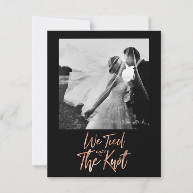 Rose Gold Tied the Knot Wedding Photo Announcement (Front)