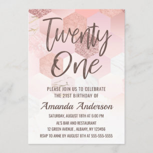 Rose Gold Tiles Brush Script 21st Birthday Invitation