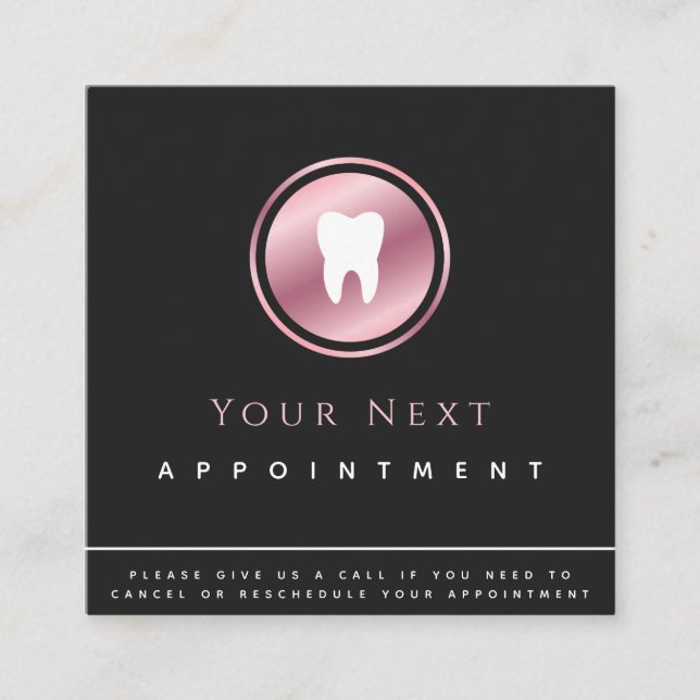 Rose Gold Tooth Logo Dentist Appointment Reminder Square Business Card (Front)