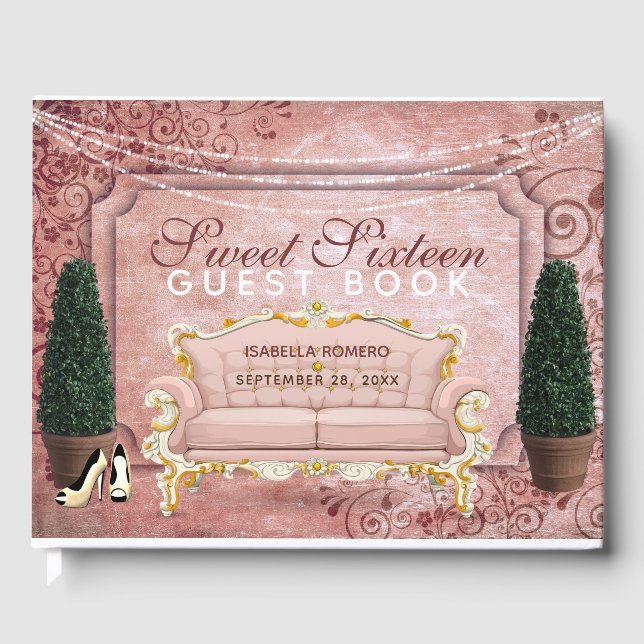 Rose Gold Topiary Garden Sweet Sixteen Birthday Guest Book (Front)