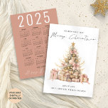 Rose Gold Tree 2025 Calendar Merry Christmas Holiday Card<br><div class="desc">Rose Gold Treet 2025 Calendar Merry Christmas is in a stylish set handwritten style script. With a handy 2025 calendar on the back for your recipients and Happy New Year greeting.</div>