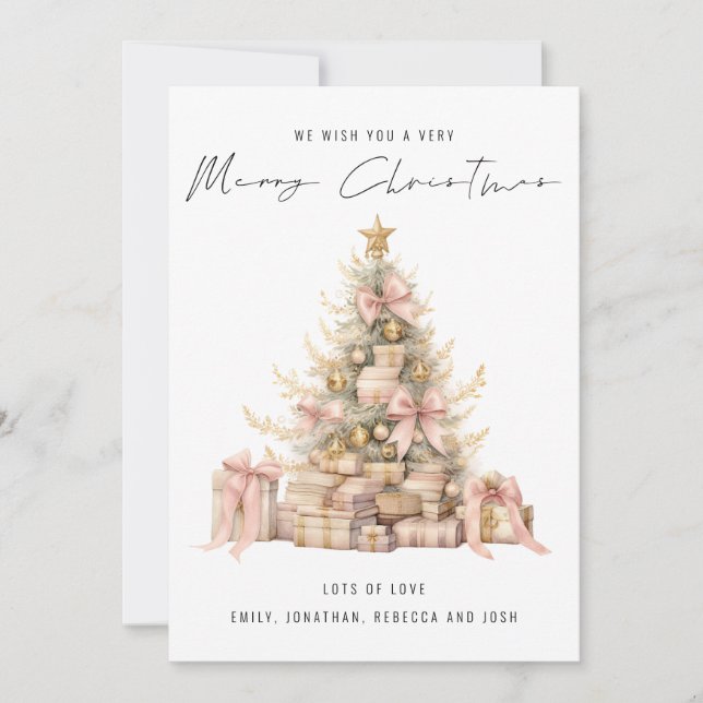 Rose Gold Tree 2026 Calendar Merry Christmas Holiday Card (Front)