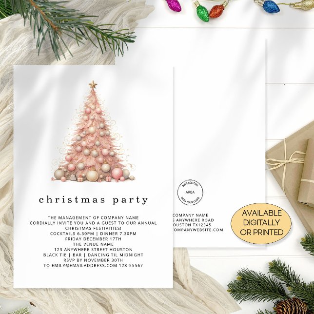 Rose Gold Tree Company Logo Christmas Party  Invitation (Creator Uploaded)