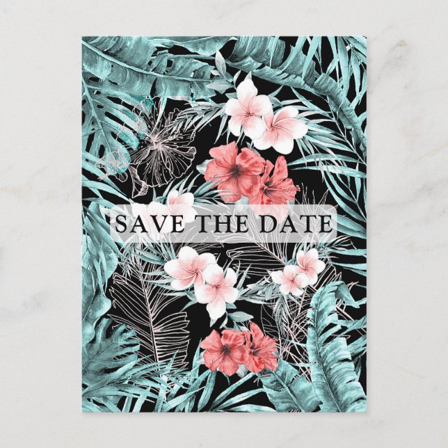 Rose Gold Tropical Elegant Botanical Save the Date Announcement Postcard (Front)