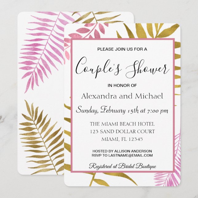 Rose Gold Tropical Floral Couple's Shower Invitation (Front/Back)