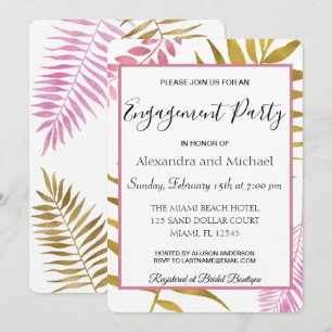 Rose Gold Tropical Floral Engagement Party Invitation