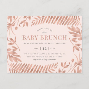 Rose Gold Tropical Greenery Baby Brunch Invitation Postcard