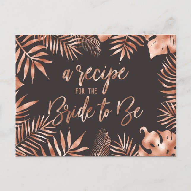 Rose Gold Tropical Leaf Bridal Shower Recipe Card (Front)