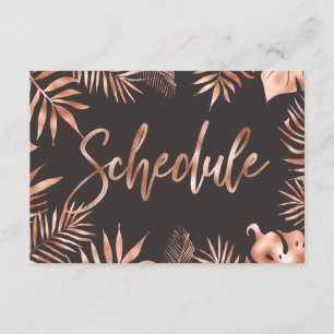 Rose Gold Tropical Palm Leaves Wedding Schedule Invitation