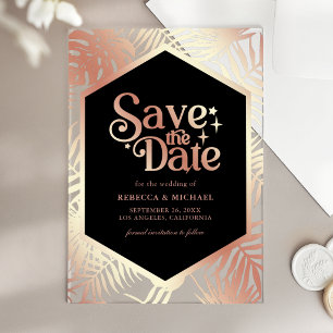 Rose Gold Tropical Palm Wedding Save the Date Acrylic Invitations
