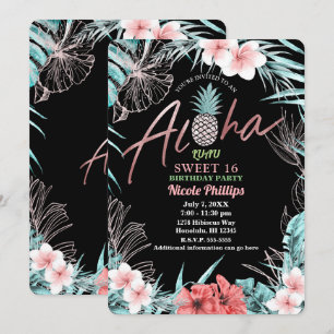 Rose Gold Tropical Pineapple Aloha Luau Sweet 16 Invitation