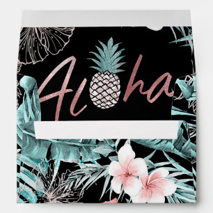 Rose Gold Tropical Pineapple Botanical Aloha Luau Envelope