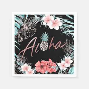 Rose Gold Tropical Pineapple Botanical Aloha Luau Napkin