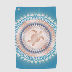 Rose Gold Turquoise Turtle Mandala Golf Towel