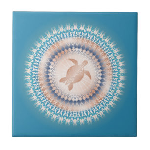 Rose Gold Turquoise Turtle Mandala Tile