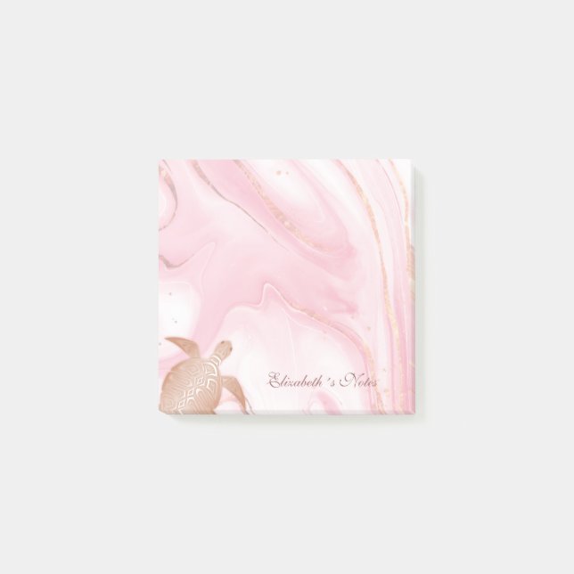 Rose Gold Turtle Blush Marble Monogram Your Name Post-it Notes (Front)
