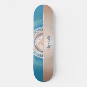 Rose Gold Turtle Mandala Add Name Turquoise Skateboard