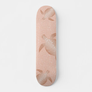 Rose Gold Turtle On Rose Gold Glitter Background Skateboard