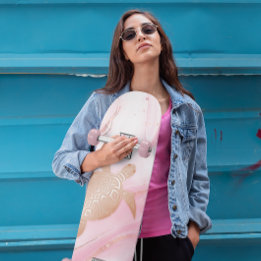 Rose Gold Turtle Pink Marble Ink  Skateboard