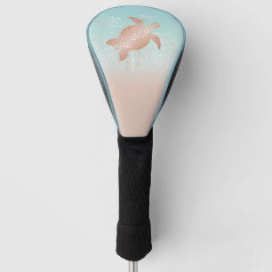 Rose Gold Turtle Tropical Leaves Golf Head Cover