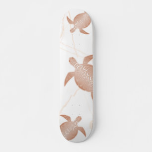 Rose Gold Turtle White Marble Skateboard
