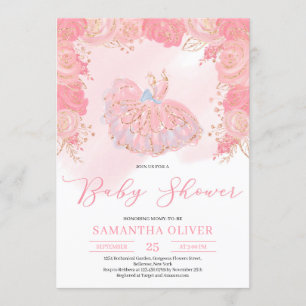 Rose gold tutu dress blush floral Baby Shower Invitation
