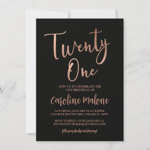 Rose Gold Twenty One Birthday Invitation