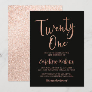 Rose Gold Twenty One Birthday Invitation Glitter