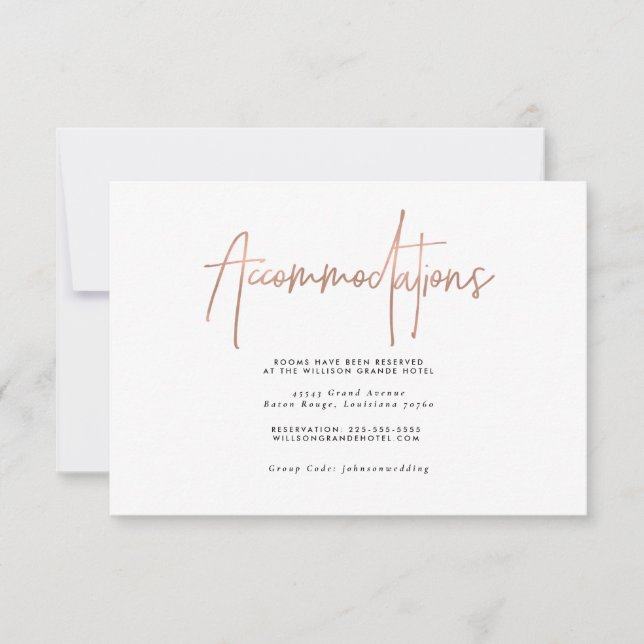 Rose Gold Typography Accommodations Enclosure Card (Front)