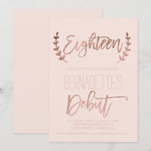 Rose gold typography debut blush 18th Birthday Invitation