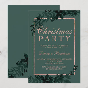 Rose gold typography Floral green leaf Christmas Invitation